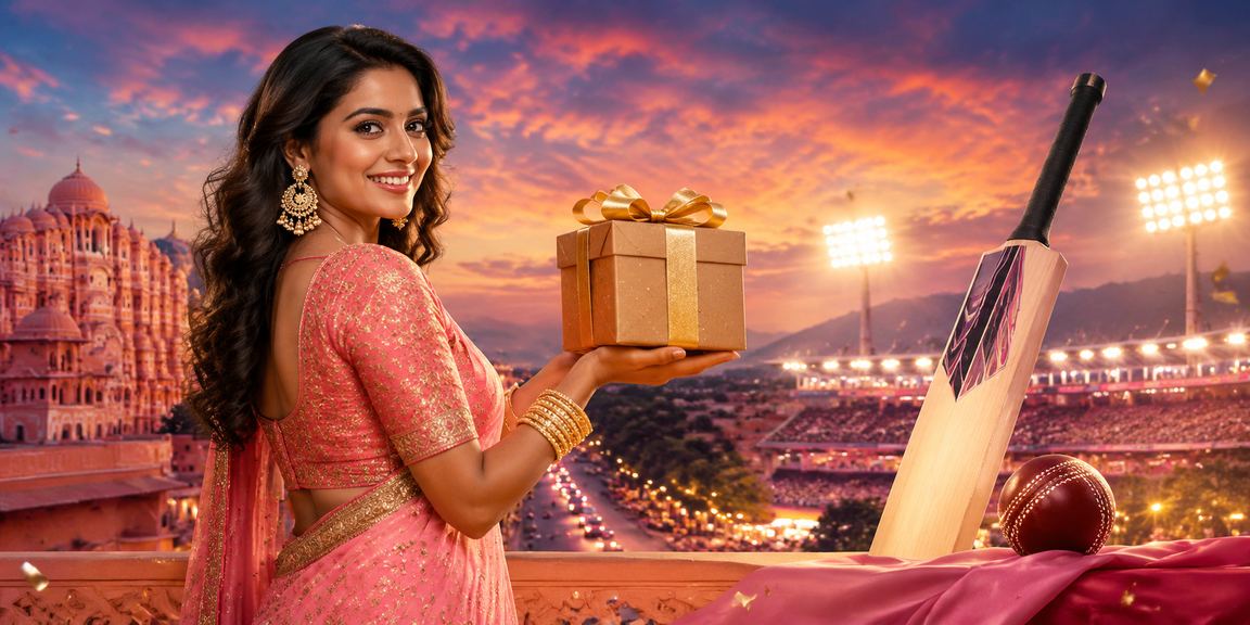 Player enjoying mobile slots alongside cricket match in Jaipur setting